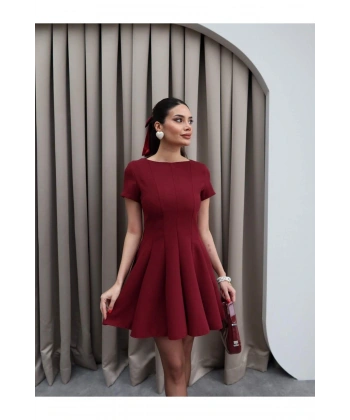 Kadın Kahve Oval Yaka Pileli Elbise