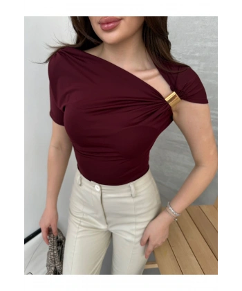 Kadın Asimetrik Drapeli Zr Model Top Bluz