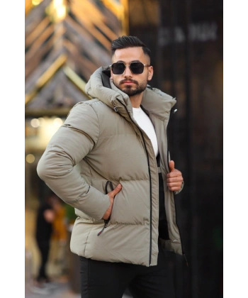 Erkek İçi Astarlı Kapüşonlu Su Ve Rüzgar Geçirmez Şişme Mont