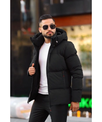 Erkek İçi Astarlı Kapüşonlu Su Ve Rüzgar Geçirmez Şişme Mont