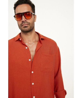 Erkek Ayrobin Bol Kalıp Cepli Dokulu Oversize Gömlek