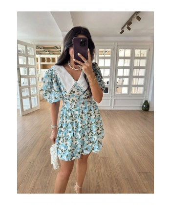 Çiçek Desenli Bebe Yaka LILIUM Poplin Elbise