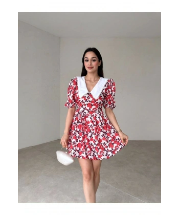 Çiçek Desenli Bebe Yaka LILIUM Poplin Elbise