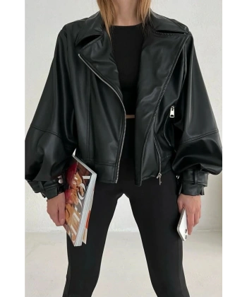 Balon Kol Suni Deri Ceket