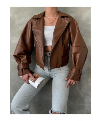 Balon Kol Suni Deri Ceket