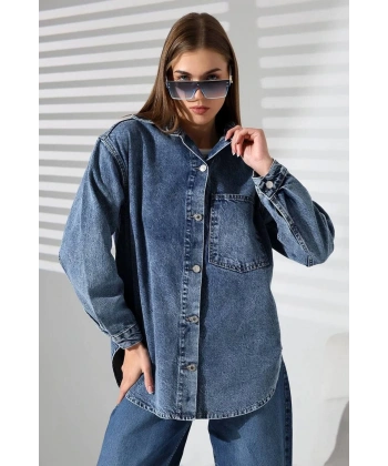 Kadın Overise Kot Gömlek