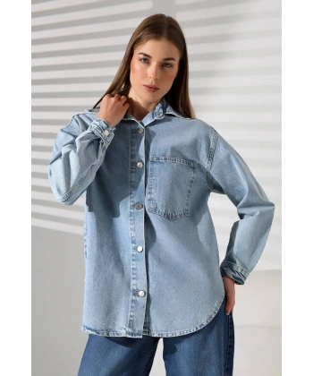 Kadın Overise Kot Gömlek