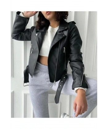 Kadın Siyah Deri Ceket