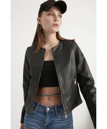 Kadın Siyah Deri Ceket