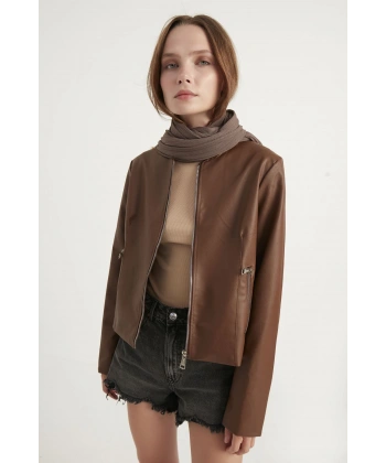 Kadın Kahverengi Deri Ceket