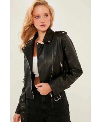 Kadın Siyah Deri Ceket