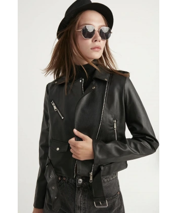 Kadın Siyah Deri Ceket