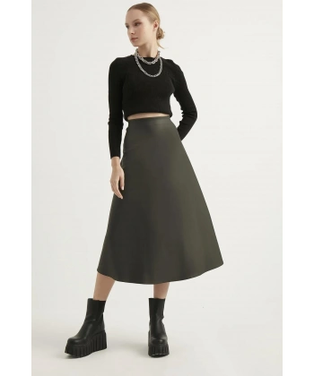 Kadın Deri Mevlana Haki Etek