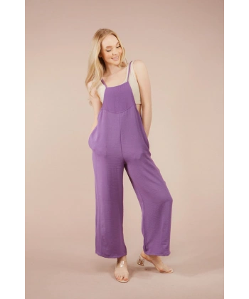 Kadın Lila Askılı Bol Kesim Atletli Tulum