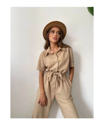 Kadın Bisküvi Bel Büzgülü Tulum