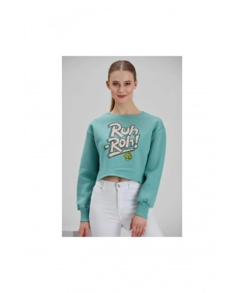 Kadın Su Yeşili Baskılı Sweatshirt