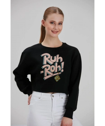 Kadın Siyah Baskılı Sweatshirt