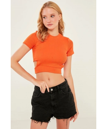 Kadın Oranj Pencere Detaylı Kaşkorse Bluz