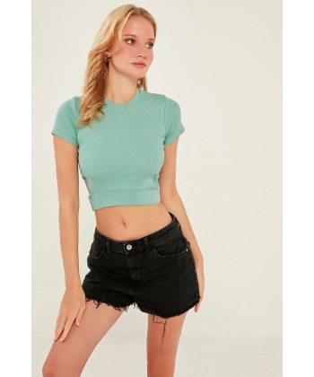 Kadın Mint Pencere Detaylı Kaşkorse Bluz