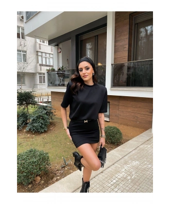 Kadın Siyah Likralı T-Shirt Elbise