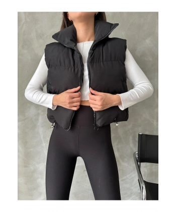 Kadın Siyah Dik Yaka Şişme Yelek