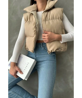 Kadın Kısa Crop Şişme Yelek