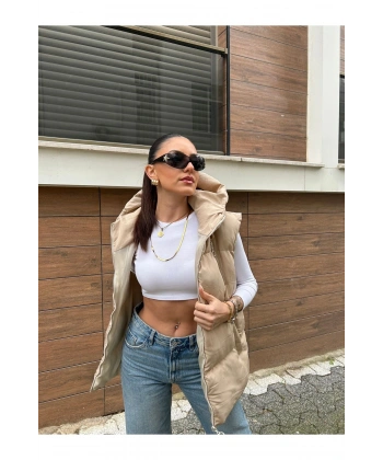 Kadın Krem Oversize Şişme Yelek