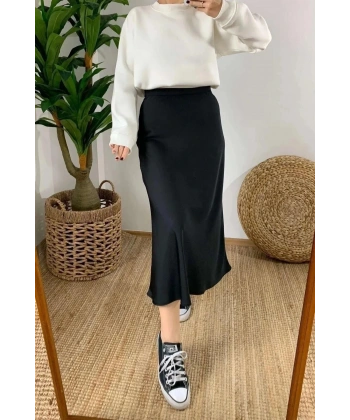 Kadın Desenli Viskon Saten Midi Boy Etek