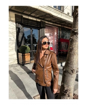Kadın Oversize Biker Deri Ceket