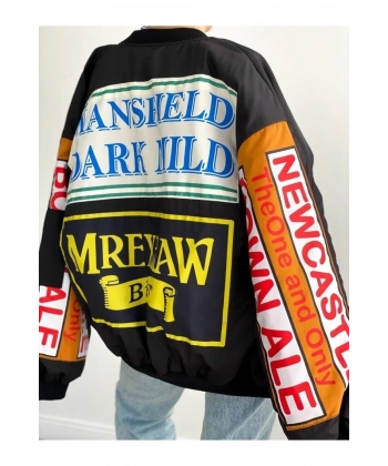 Siyah Unisex Mansfield Vintage Bomber Ceket