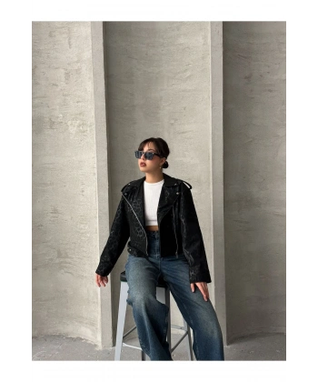 Oversıze Kemerli Deri Tarz Leopar Ceket