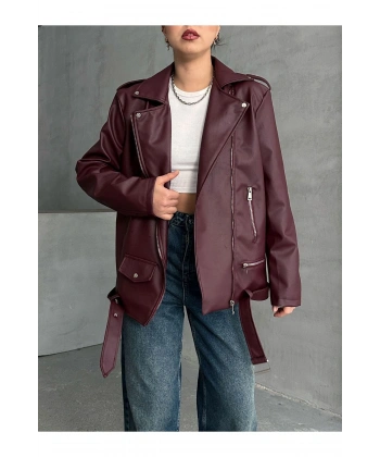 Kadın Oversize Biker Deri Ceket