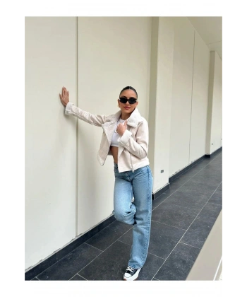 Kadın İçi Kürklü Biker Ceket