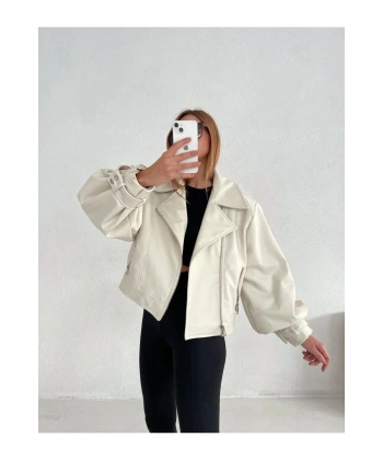 Suni Deri Geniş Kollu Bomber Ceket