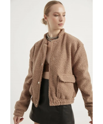 Kadın Bisküvi Astarlı Buklet Bomber Ceket