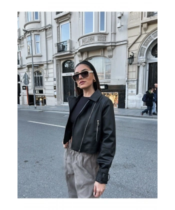 Kadın Balon Kol Deri Ceket