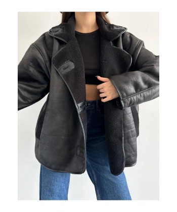 Dokulu Süet İçi Kürk Oversize Zr Mont