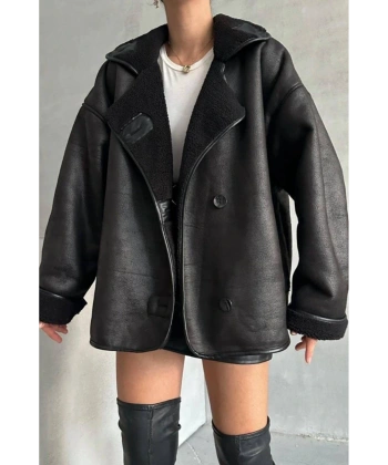 Dokulu Süet İçi Kürk Oversize Zr Mont