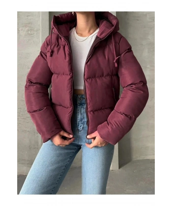 Kadın Bordo Kapüşonlu Mont