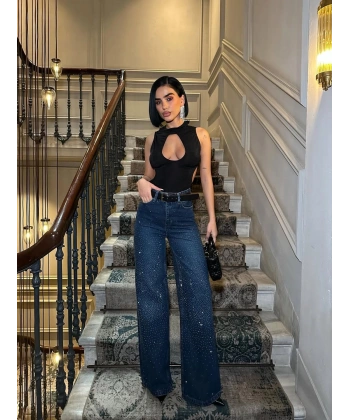 Kadın Jean Yüksek Bel Palazzo Esnek Kot Pantolon