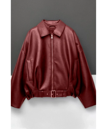 Yeni Sezon Suni Oversize Bomber Deri Ceket