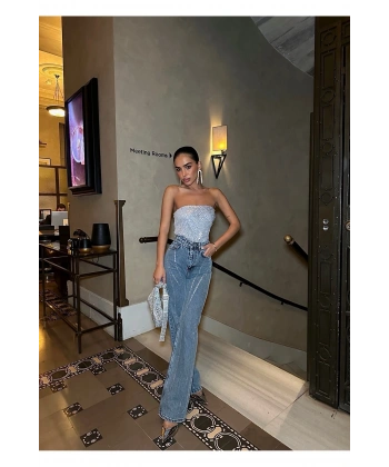 Kadın Jean Yüksek Bel Palazzo Likralı Esnek Kot Pantolon