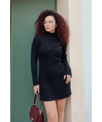Serre Örgü Yarım Balıkçı Kadın Triko Mini Elbise