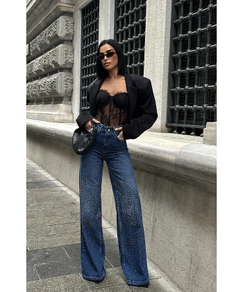 Kadın Jean Yüksek Bel Palazzo Esnek Kot Pantolon