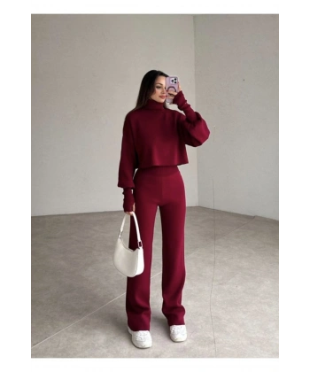 Balıkçı Yaka Parmak Geçirmeli Movel 2’Li Triko Takım