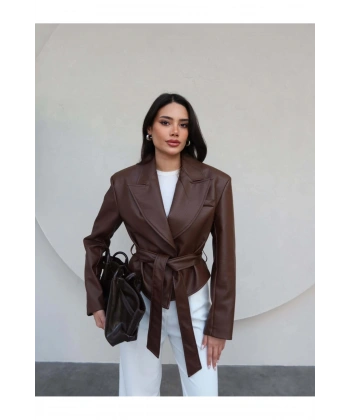 Kadın Viral Beli Bağlamalı Yeni Sezon Deri Ceket