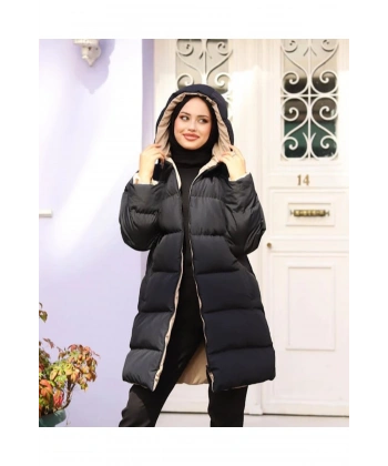 Kadın Çift Taraflı Uzun Şişme Mont 0002