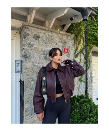 Bordo Bomber Deri Ceket
