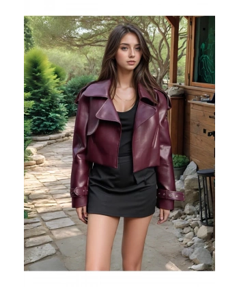kadın bordo vatkalı içi astarlı deri ceket