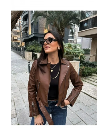 Kadın Kahverengi Suni Deri Ceket